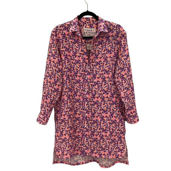 Frank & Eileen Hunter Linen Button Front Shirtdress In Neon Floral Size XS - Picture 6 of 16